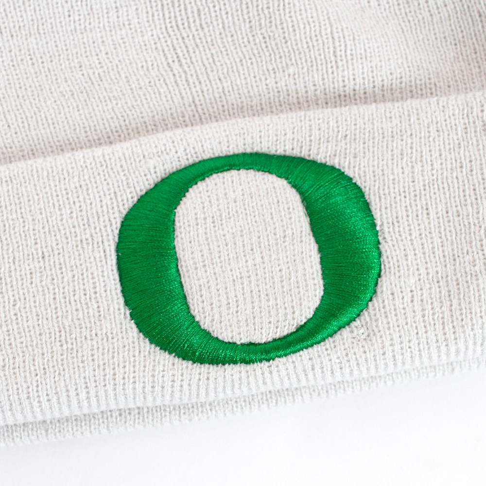 Classic Oregon O, Nike, Grey, Beanie, Acrylic, Accessories, Unisex, Peak, Cuffed, Pom, Hat, 916381